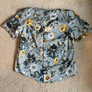 Unbranded cottagecore snap short-sleeve blouse with flowers and snakes